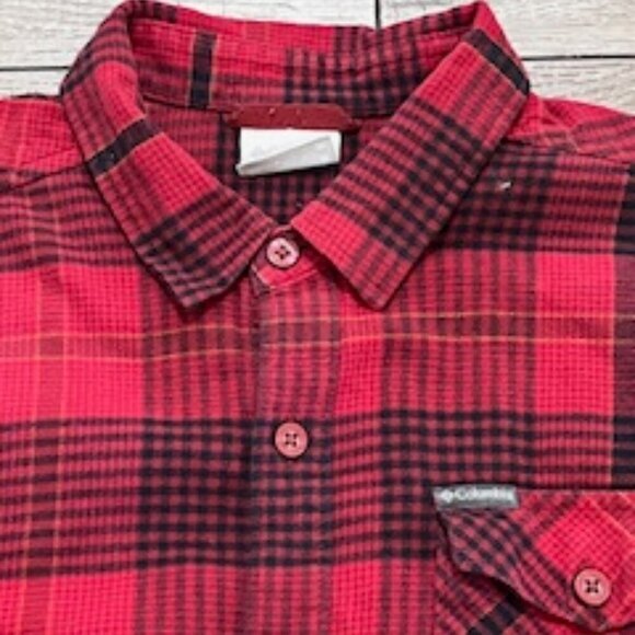 Columbia Red Plaid Flannel Long Sleeve Button Up Shirt Men’s Sz Medium - Picture 8 of 11
